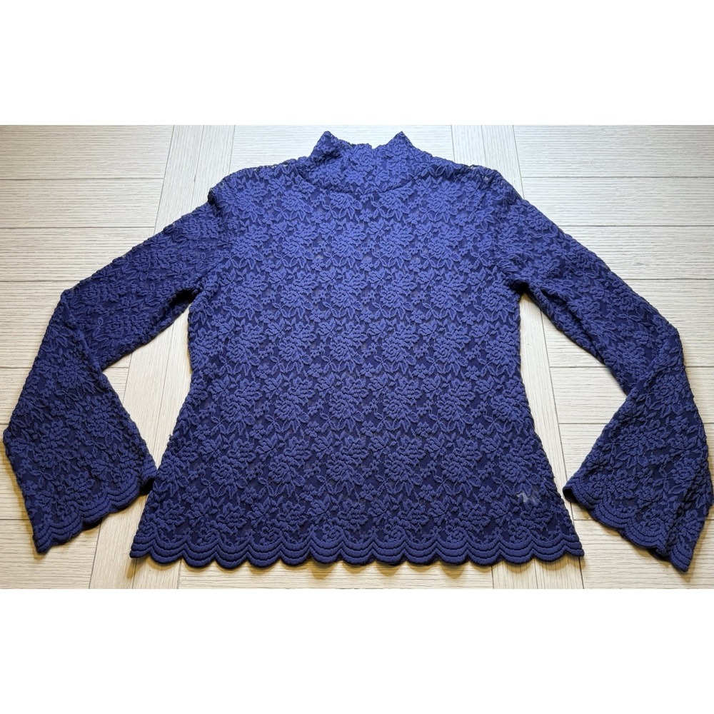 Metrostyle Floral Lace Scalloped Hem Mock Neck Romantic Goth Witchy Blouse Sz L